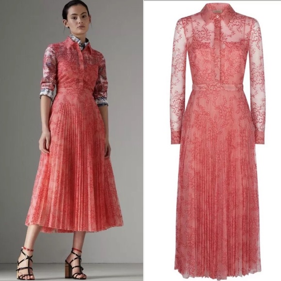 Burberry Dresses & Skirts - Burberry Lace Knife Pleated Apricot Midi Dress